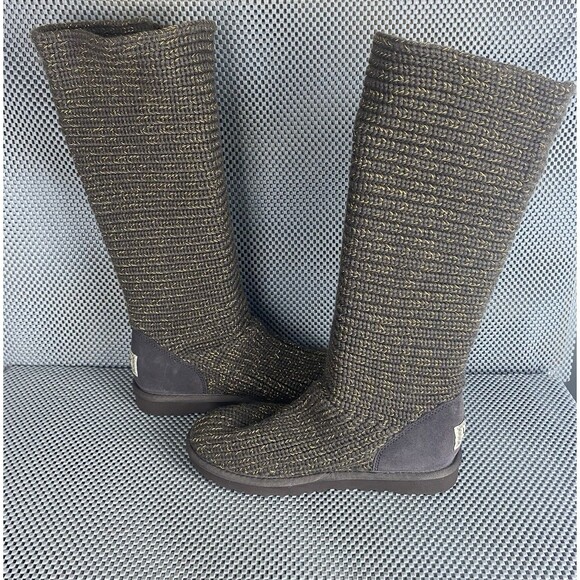 UGG Classic Cardy II Knit Sweater Boot Womens Size 8 Brown Sheepskin Lining - Picture 4 of 12